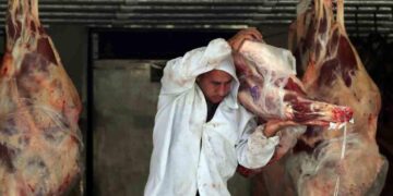 Carne de res en exposición para consumo nacional