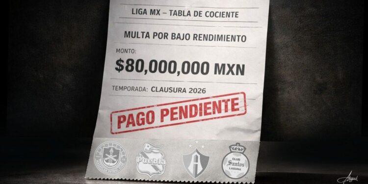 Tabla de cocientes de equipos en riesgo de multa Liga MX 2026