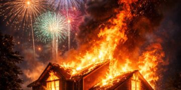 Incendio provocado por pirotecnia en zona residencial de Tamaulipas