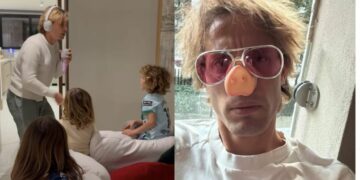 Sergio Canales cantando y bailando con sus hijos y Oliver Torres