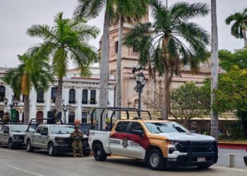 Policía vigilando calles de Tampico de noche