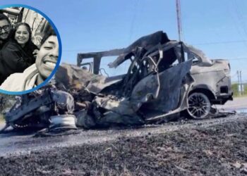 Accidente vehicular en carretera Zaragoza Victoria con vehículo incendiado