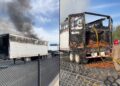 Tráiler incendiado con carga de tomate en puente internacional